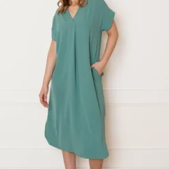 V-hals Midi Jurk Lilly Mint -Mooie Stijl Verkoop V hals Midi Jurk Lilly Mint 3 586x900 1