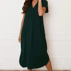 V-hals Midi Jurk Lilly Smaragd -Mooie Stijl Verkoop V hals Midi Jurk Lilly Smaragd 1 586x900 2