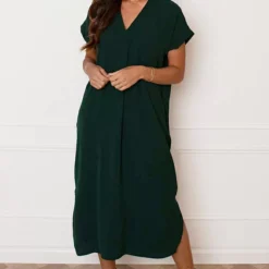 V-hals Midi Jurk Lilly Smaragd -Mooie Stijl Verkoop V hals Midi Jurk Lilly Smaragd 3 586x900 2