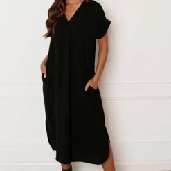 Deal V-hals Midi Jurk Lilly -Mooie Stijl Verkoop V hals Midi Jurk Lilly Zwart 2 586x900 3