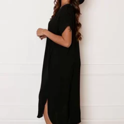 V-hals Midi Jurk Lilly Zwart -Mooie Stijl Verkoop V hals Midi Jurk Lilly Zwart1 586x900 1