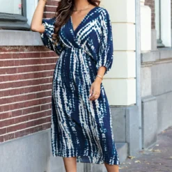 V-hals Print Jurk Gianna Marine