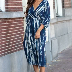 V-hals Print Jurk Gianna Marine -Mooie Stijl Verkoop V hals Print Jurk Gianna Marine 6 586x900 1