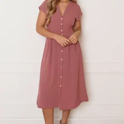 V-hals Strik Jurk Fea Dust Roze