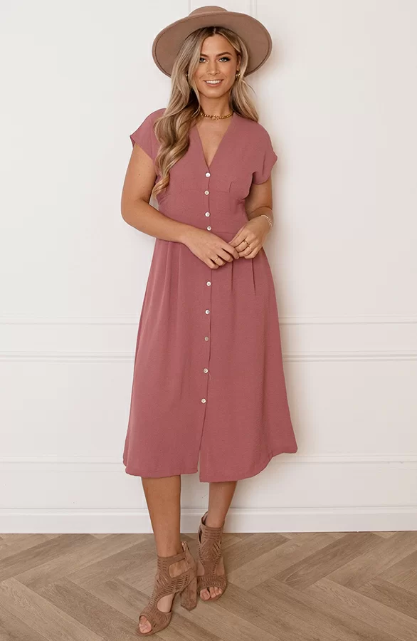 V-hals Strik Jurk Fea Dust Roze 6 V-hals Strik Jurk Fea Dust Roze - Afbeelding 6