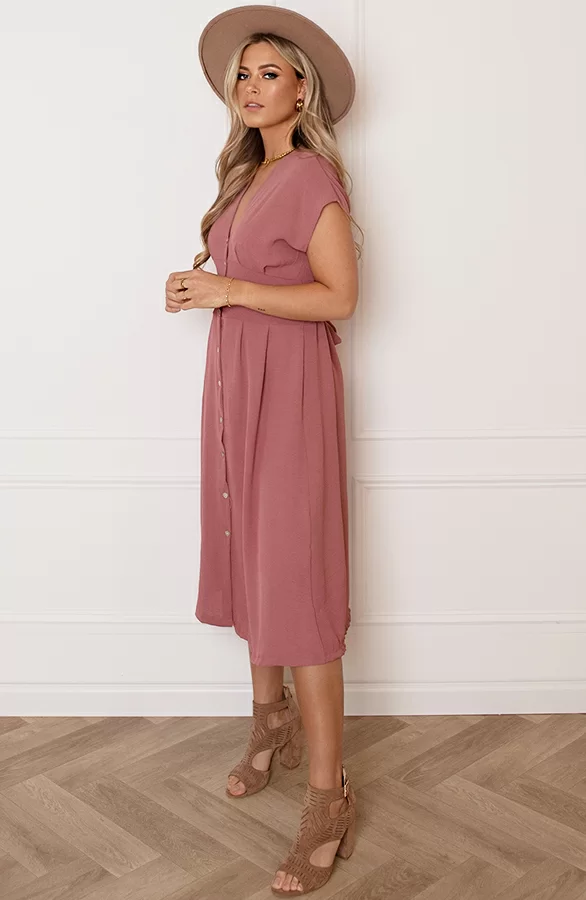 V-hals Strik Jurk Fea Dust Roze 3 V-hals Strik Jurk Fea Dust Roze - Afbeelding 3