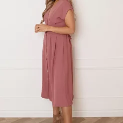 V-hals Strik Jurk Fea Dust Roze 17 V-hals Strik Jurk Fea Dust Roze -Mooie Stijl Verkoop V hals strik Jurk Fea Dust Roze 3 586x900 2