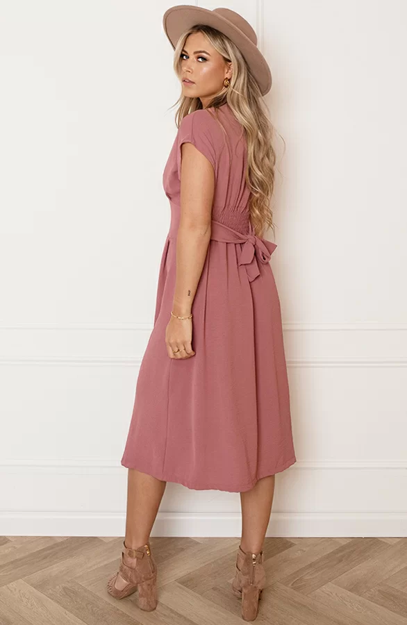 V-hals Strik Jurk Fea Dust Roze 4 V-hals Strik Jurk Fea Dust Roze - Afbeelding 4