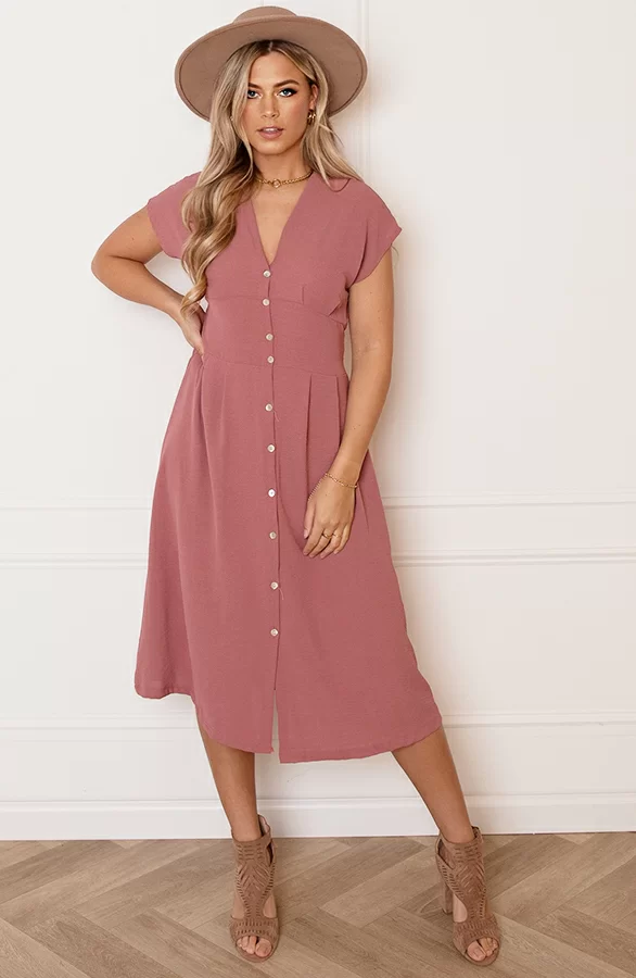 V-hals Strik Jurk Fea Dust Roze 2 V-hals Strik Jurk Fea Dust Roze - Afbeelding 2