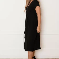 V-hals Strik Jurk Fea Zwart 19 V-hals Strik Jurk Fea Zwart -Mooie Stijl Verkoop V hals strik Jurk Fea Zwart 1 586x900 2