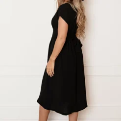 V-hals Strik Jurk Fea Zwart 14 V-hals Strik Jurk Fea Zwart -Mooie Stijl Verkoop V hals strik Jurk Fea Zwart 2 586x900 1