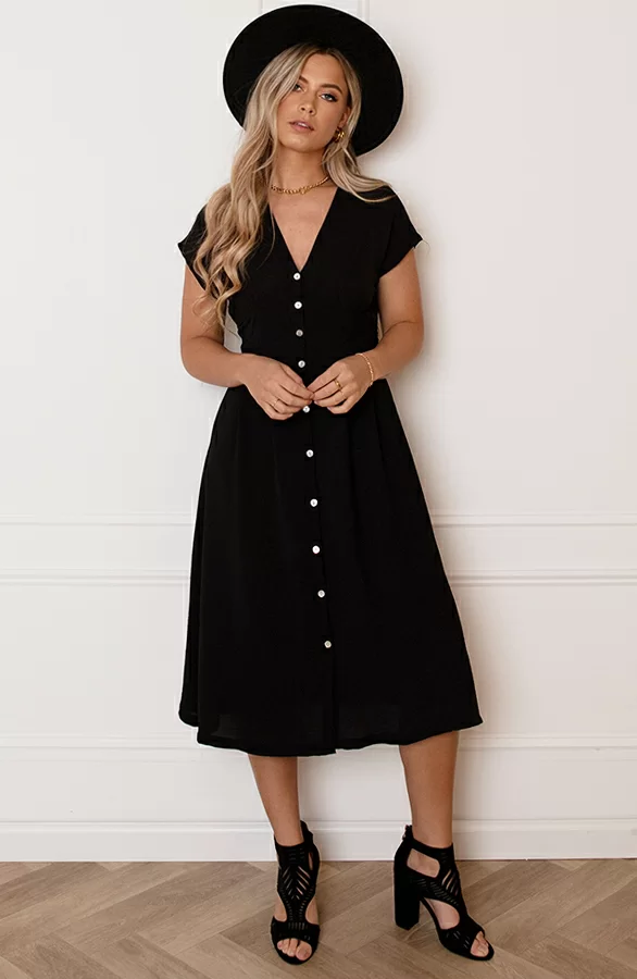 V-hals Strik Jurk Fea Zwart 3 V-hals Strik Jurk Fea Zwart - Afbeelding 3