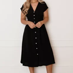 V-hals Strik Jurk Fea Zwart 18 V-hals Strik Jurk Fea Zwart -Mooie Stijl Verkoop V hals strik Jurk Fea Zwart 3 586x900 2