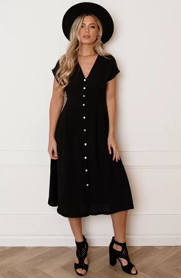 V-hals Strik Jurk Fea Zwart 2 V-hals Strik Jurk Fea Zwart - Afbeelding 2