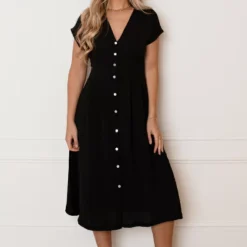 V-hals Strik Jurk Fea Zwart 17 V-hals Strik Jurk Fea Zwart -Mooie Stijl Verkoop V hals strik Jurk Fea Zwart 4 586x900 2