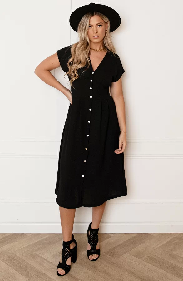 V-hals Strik Jurk Fea Zwart 7 V-hals Strik Jurk Fea Zwart - Afbeelding 7