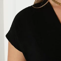 V-hals Strik Jurk Fea Zwart 15 V-hals Strik Jurk Fea Zwart -Mooie Stijl Verkoop V hals strik Jurk Fea Zwart close 586x900 1